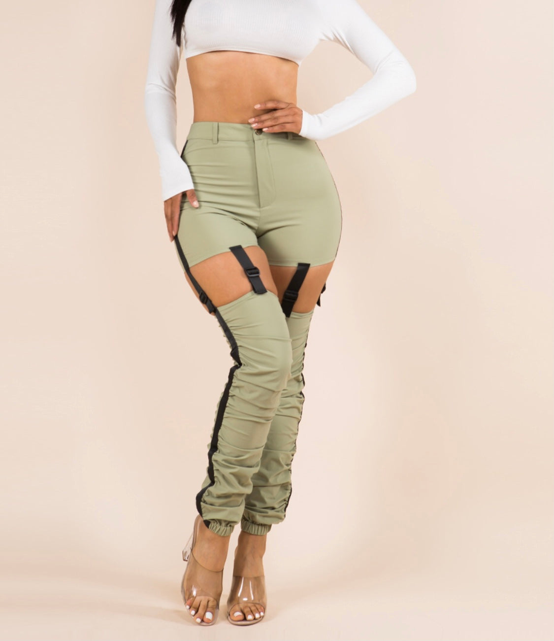 Belt ruched pants